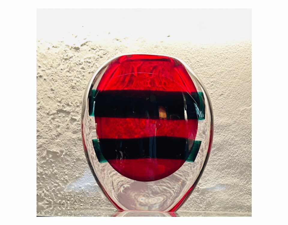 Vaso in vetro di Murano a fasce tricolori, Luciano Gaspari per Salviati, anni '60