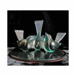Coppia di uccellini stilizzati in vetro di Murano massiccio acquamare, Seguso, anni '40