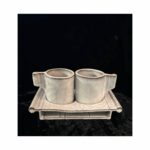 Set di tazzine da caffè e vassoio in ceramica smaltata di Alessio Tasca, anni '70